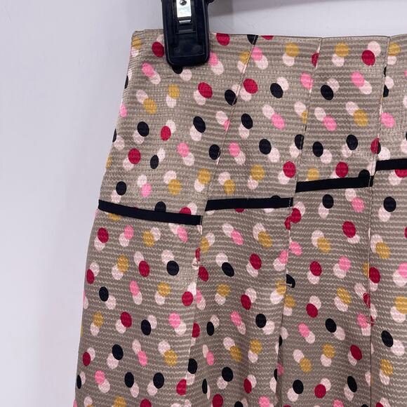 J Peterman Sz 2 Silver Satin Short A Line Skirt Multicolor Polka Dot Lined - Picture 4 of 11